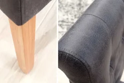 Edler Stuhl CASA vintage grau mit Zierknöpfen Massivholzbeine