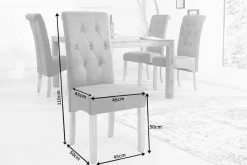 Edler Stuhl CASA vintage grau mit Zierknöpfen Massivholzbeine