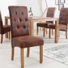 Edler Stuhl CASA whisky braun vintage mit Zierknöpfen Massivholzbeine