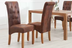 Edler Stuhl CASA whisky braun vintage mit Zierknöpfen Massivholzbeine