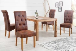 Edler Stuhl CASA whisky braun vintage mit Zierknöpfen Massivholzbeine
