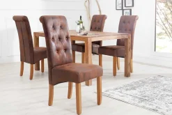 Edler Stuhl CASA whisky braun vintage mit Zierknöpfen Massivholzbeine