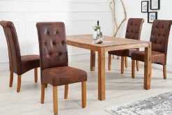 Edler Stuhl CASA whisky braun vintage mit Zierknöpfen Massivholzbeine