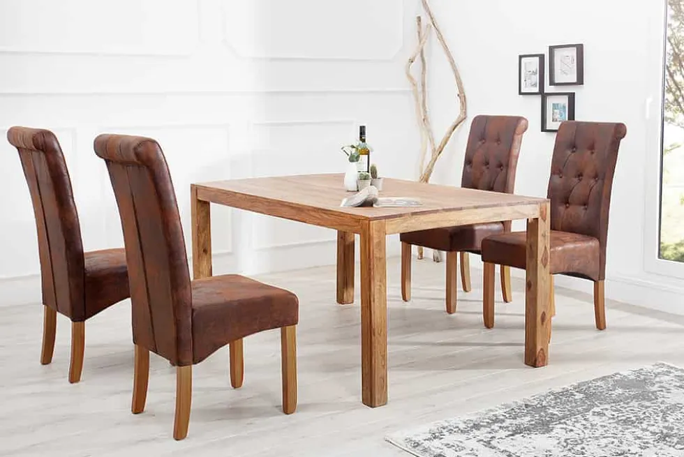 Edler Stuhl CASA whisky braun vintage mit Zierknöpfen Massivholzbeine