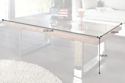 Eindrucksvoller Couchtisch BARRACUDA 110cm antik Teakholz mit Kufengestell und Glas
