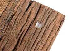 Eindrucksvoller Couchtisch BARRACUDA 110cm antik Teakholz mit Kufengestell und Glas