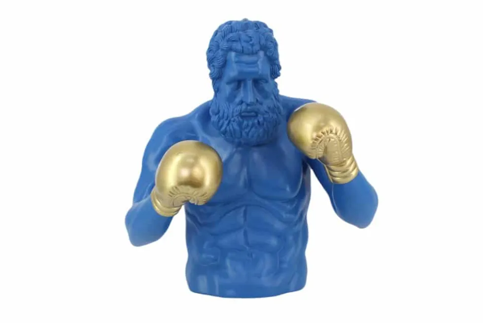 Einzigartige Statue BOXER 50cm blau gold handmade Skulptur Deko-Figur