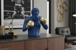 Einzigartige Statue BOXER 50cm blau gold handmade Skulptur Deko-Figur