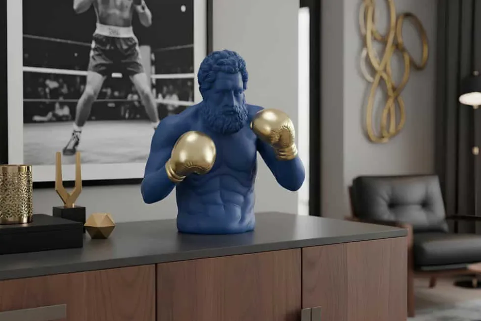Einzigartige Statue BOXER 50cm blau gold handmade Skulptur Deko-Figur