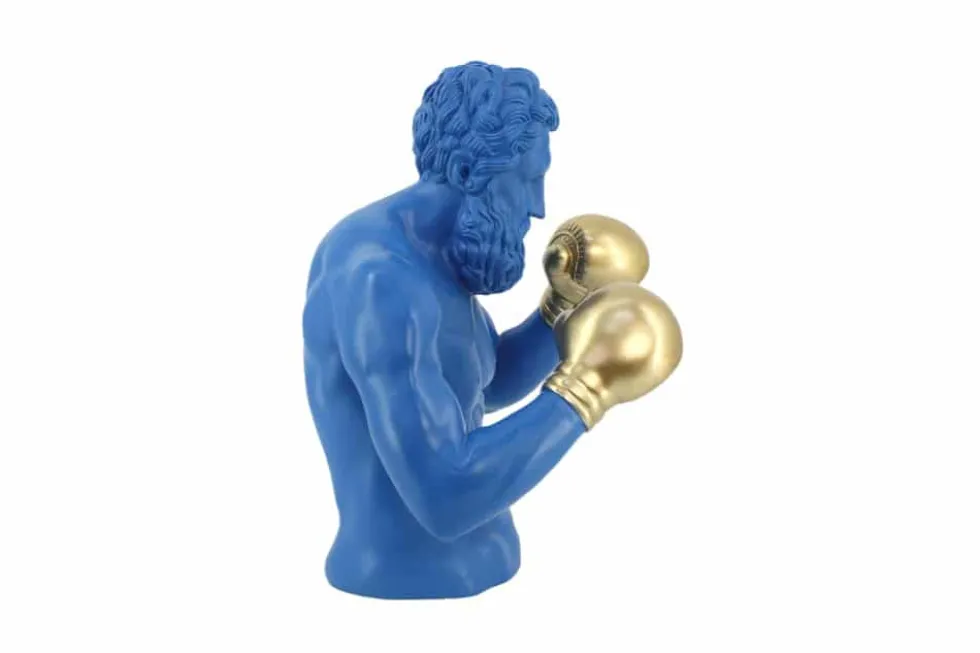 Einzigartige Statue BOXER 50cm blau gold handmade Skulptur Deko-Figur