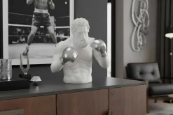 Einzigartige Statue BOXER 50cm weiß silber handmade Skulptur Deko-Figur