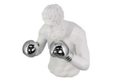 Einzigartige Statue BOXER 50cm weiß silber handmade Skulptur Deko-Figur