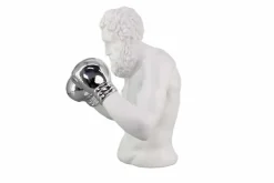 Einzigartige Statue BOXER 50cm weiß silber handmade Skulptur Deko-Figur