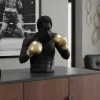 Einzigartige Statue BOXER 50cm schwarz gold handmade Skulptur Deko-Figur