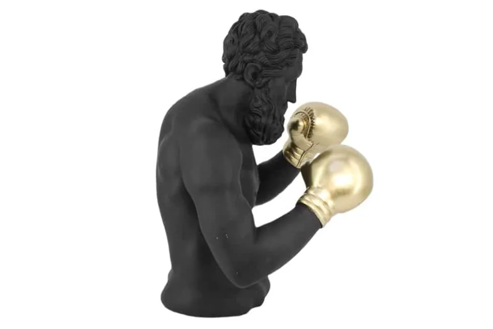 Einzigartige Statue BOXER 50cm schwarz gold handmade Skulptur Deko-Figur