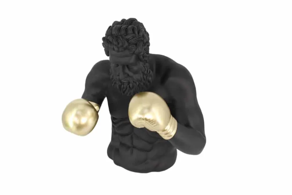 Einzigartige Statue BOXER 50cm schwarz gold handmade Skulptur Deko-Figur