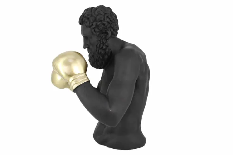 Einzigartige Statue BOXER 50cm schwarz gold handmade Skulptur Deko-Figur