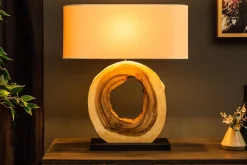 Einzigartige Tischlampe ORGANIC ARTWORK 65cm natur creme weiß Regenbaum mit Leinenschirm