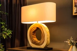 Einzigartige Tischlampe ORGANIC ARTWORK 65cm natur creme weiß Regenbaum mit Leinenschirm
