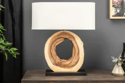 Einzigartige Tischlampe ORGANIC ARTWORK 65cm natur creme weiß Regenbaum mit Leinenschirm