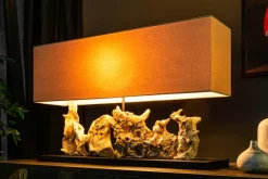 Einzigartige Treibholz Tischlampe PURE UNIQUE 80cm beige mit Leinenschirm