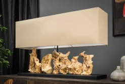 Einzigartige Treibholz Tischlampe PURE UNIQUE 80cm beige mit Leinenschirm