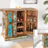 Einzigartiger Barschrank JAKARTA 100cm natur bunt recyceltes Massivholz aus Fischerbooten