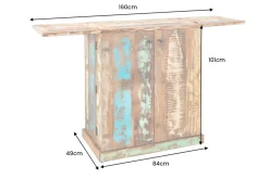 Einzigartiger Barschrank JAKARTA 100cm natur bunt recyceltes Massivholz aus Fischerbooten