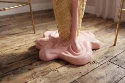 Einzigartiger Bartisch ICE CREAM 105cm beige rosa runde Tischplatte Glas handmade