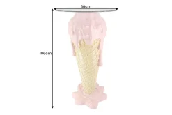 Einzigartiger Bartisch ICE CREAM 105cm beige rosa runde Tischplatte Glas handmade