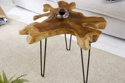 Einzigartiger Beistelltisch WILD 60cm Teakholz Baumscheibe Couchtisch