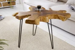 Einzigartiger Beistelltisch WILD 60cm Teakholz Baumscheibe Couchtisch