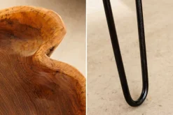 Einzigartiger Beistelltisch WILD 65cm natur Teakholz Hairpin Legs Couchtisch