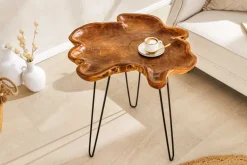 Einzigartiger Beistelltisch WILD 65cm natur Teakholz Hairpin Legs Couchtisch