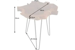 Einzigartiger Beistelltisch WILD 50cm Teak Massivholz Baumscheibe Metallbeine schwarz