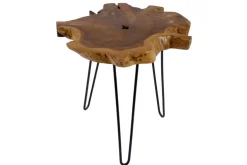 Einzigartiger Beistelltisch WILD 50cm Teak Massivholz Baumscheibe Metallbeine schwarz