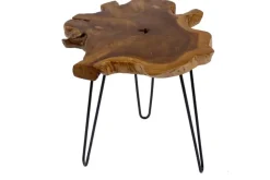 Einzigartiger Beistelltisch WILD 50cm Teak Massivholz Baumscheibe Metallbeine schwarz