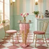 Einzigartiger Bistrotisch ICE CREAM 75cm beige rosa runde Tischplatte Glas handmade