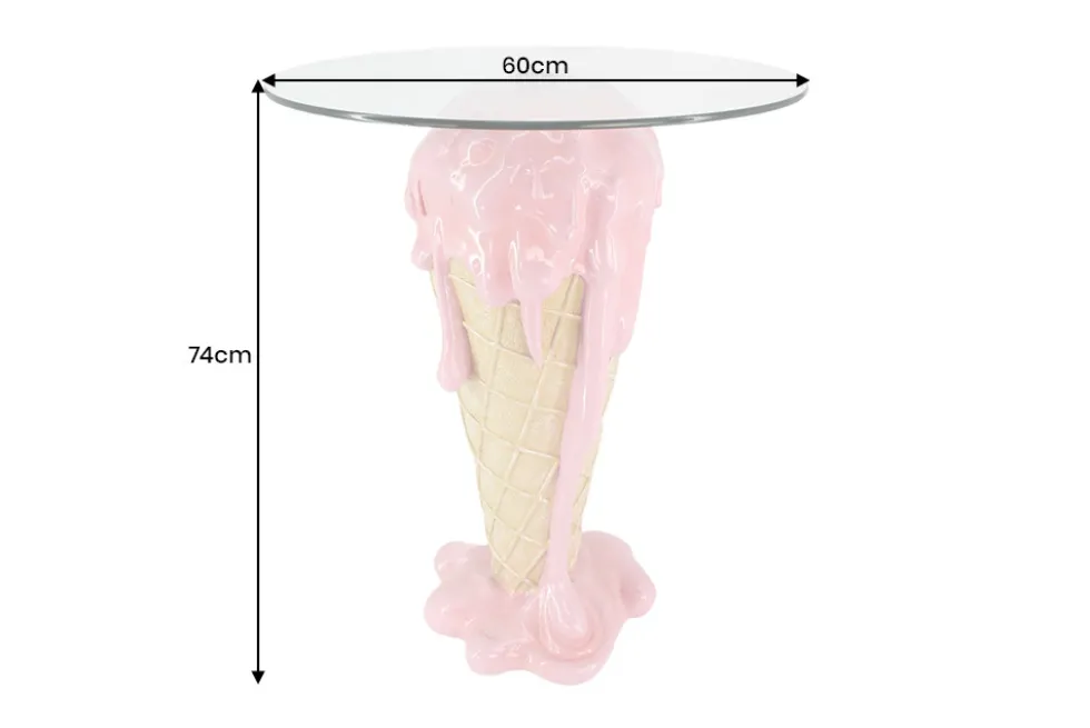 Einzigartiger Bistrotisch ICE CREAM 75cm beige rosa runde Tischplatte Glas handmade