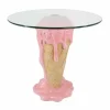Einzigartiger Couchtisch ICE CREAM 50cm beige rosa runde Tischplatte Glas handmade