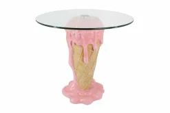 Einzigartiger Couchtisch ICE CREAM 50cm beige rosa runde Tischplatte Glas handmade