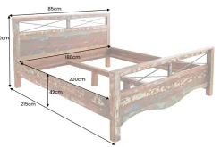Einzigartiges Bett JAKARTA 185cm braun bunt aus recycelten Fischerbooten Massivholz