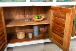 Einzigartiges Sideboard JAKARTA 160cm weiß bunt recyceltes Massivholz aus Fischerbooten