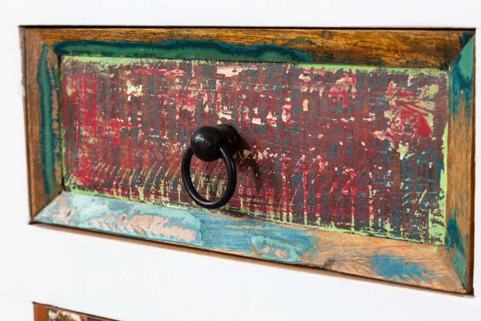 Einzigartiges Sideboard JAKARTA 160cm weiß bunt recyceltes Massivholz aus Fischerbooten