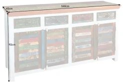 Einzigartiges Sideboard JAKARTA 160cm weiß bunt recyceltes Massivholz aus Fischerbooten