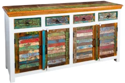 Einzigartiges Sideboard JAKARTA 160cm weiß bunt recyceltes Massivholz aus Fischerbooten