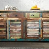 Einzigartiges Sideboard JAKARTA 160cm bunt recyceltes Massivholz aus Fischerbooten