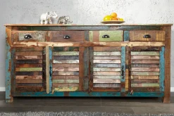 Einzigartiges Sideboard JAKARTA 160cm bunt recyceltes Massivholz aus Fischerbooten