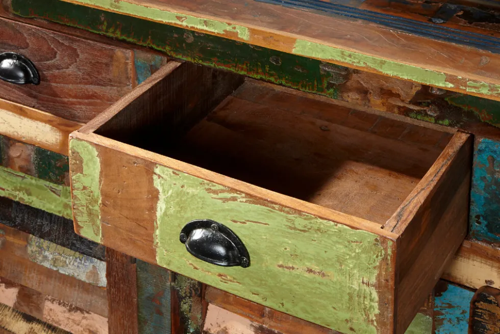Einzigartiges Sideboard JAKARTA 160cm bunt recyceltes Massivholz aus Fischerbooten
