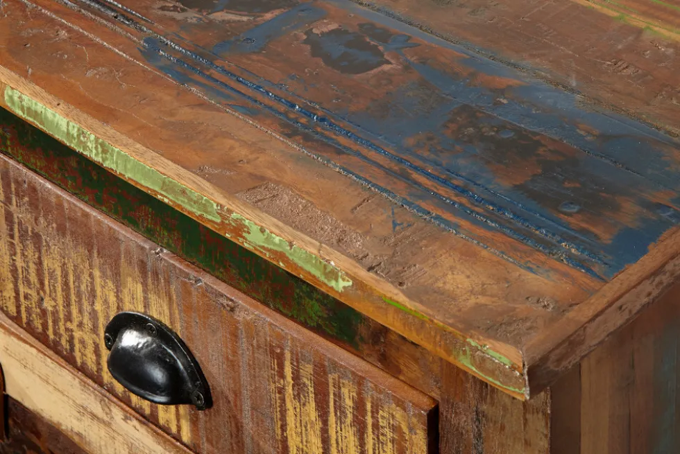 Einzigartiges Sideboard JAKARTA 160cm bunt recyceltes Massivholz aus Fischerbooten